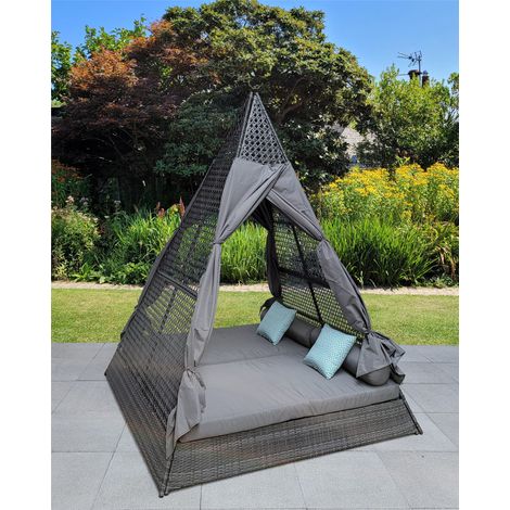 Signature Weave Tipi Teepee Day Bed Sun Lounger Outdoor Garden Shade Grey (1/2)
