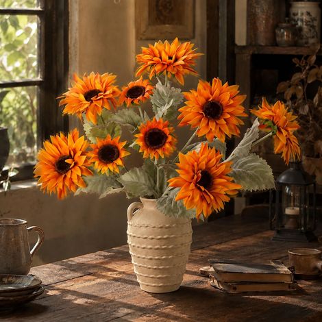 Lot de 3 tournesols artificiels pour décoration d'automne, vase d'extérieur (1/5)
