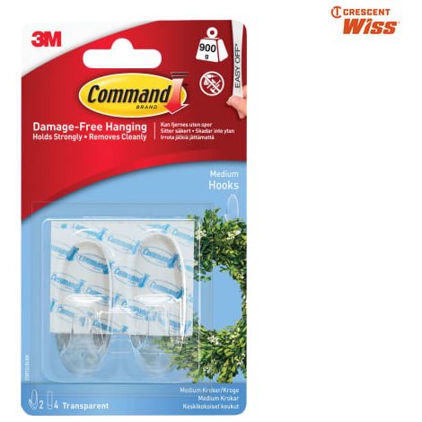 Clear Hooks with Clear Strips, Medium (Pack 2) - COM17091CLR (1/2)