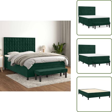 Tête de lit réglable - vidaXL Sommier à lattes de lit et matelas Vert foncé 140x200cm Velours - Banc multifonctionnel (1/5)