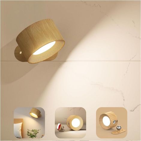 Lampe chambre à coucher 3 niveaux luminosité 3 températures rotatif 360° grain de bois (1/5)