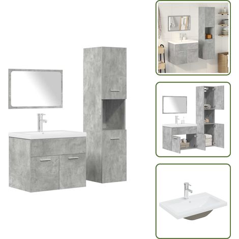 4-tlg. Badmöbel-Set Betongrau Holzwerkstoff - Badmöbel Set - Badmöbel Sets - Badmöbelset - Badmöbel (1/5)