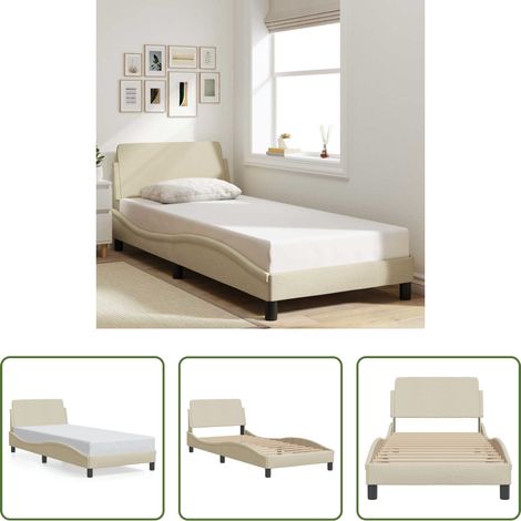 Kopfteil - Bettgestell mit Kopfteil "Dover" Creme 80x200 cm Stoff (1/5)