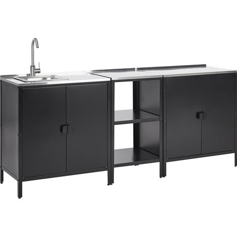 Conjunto de cocina 3 piezas de exterior acero inoxidable 1 isla de cocina 2 armarios fregadero monomando negro Vilama (1/5)