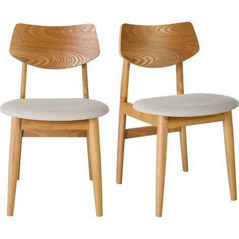 Sedie scandinave in legno chiaro e tessuto effetto velluto testurato beige (set di 2) ELION