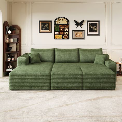Sofá chaise longue 241 cm verde en tela de pana con diseño modular y sin montaje (1/5)