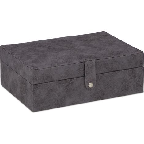 Boîte à bijoux élégante design moderne 10 x 29 x 20 cm rangement structuré en polyester crème (1/5)