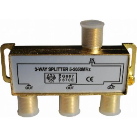 FPLUS repartidor 3 vias splitt , Distribuidor (splitter) de 3 vías (1 IN a 3 OUT) para señal de antena de TV
Montado en carcasa de zinc inyectada
Impedancia de 75 Ohms y frecuencia