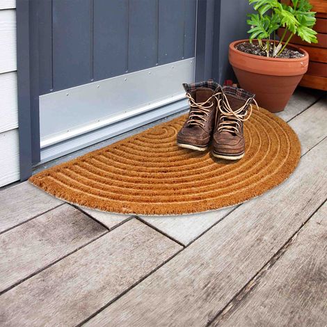 Paillasson moderne en fibre de coco 60 x 90 cm demi-cercle nature (1/5)