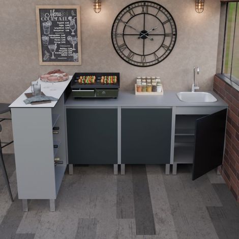 Cuisine d'extérieur en inox KX11 - 180 cm avec évier + meuble bar