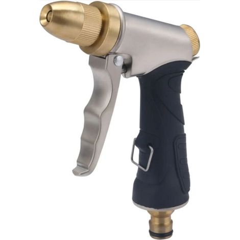 Pistolet d'Arrosage Métal + Poignée Caoutchouc Anti Glisse Jet Réglable (1/4)