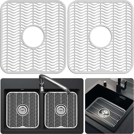 Tappetini protettivi in plastica per lavello da cucina, 30x28 cm, set da 2, colore bianco.