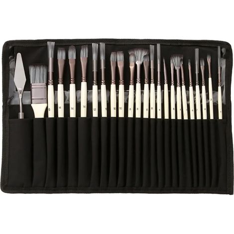 Ensemble de pinceaux d'artiste, 23 pièces, tailles assorties, pinceaux professionnels, poils en nylon, manche en bois avec racloir, trousse de rangement portable pour peinture acrylique, huile, aquare (1/5)