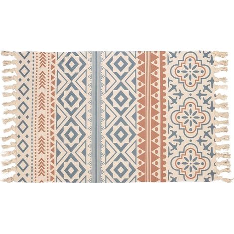 Tapis Intérieur & Extérieur, Tapis de Coton Bohémien avec Frange, Petit Tapis Tissé A la Main pour Salon Chambre, Home Tapis Design Moderne, 60x90 cm (1/5)