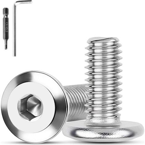 40 Pièces Vis M4 x 20 mm Tête Plate A2 V2A Vis inox M4 Pour Boulons de Meubles Six Pans Creux Avec Clé Hexagonale