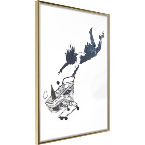 Affiche Murale Encadrée "Banksy Shop Until You Drop" 30 x 42 cm Or