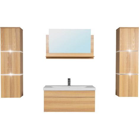 HOME DELUXE - Set completo di mobili da bagno WANGEROOGE BIG Colore: legno, taglia: XL