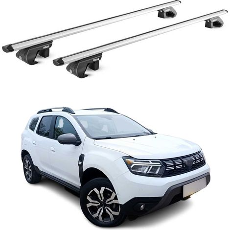 OMAC Barres de toit aluminium certifiées TÜV pour Dacia Duster mk3 2024-2026 – Pour rails de toit standards – Rainure en T – Charge max 90 kg – 2 antivols Argent (1/4)