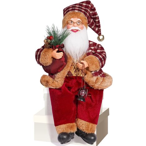 Statue De Père Noël Assis - 34 Cm - En Plastique Et Tissu - Décoration De Noël Pour Intérieur - 1 Pièce (1/5)