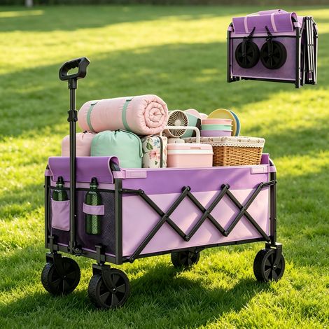Chariot pliable utilitaire multifonction – Charge 100 kg – Poignée télescopique réglable en hauteur – Conception légère peu encombrante et cadre solide – Violet (1/5)