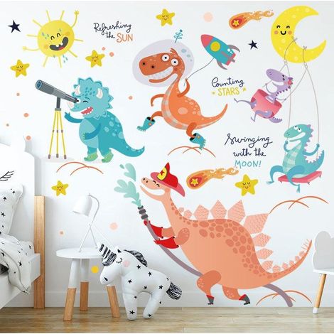 Stickers muraux décoratifs dinosaures de dessin animé, papier peint, colle artistique (1/5)