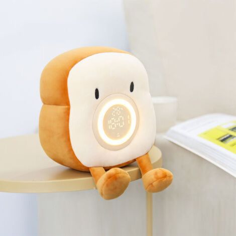 Plüsch-Weckerlampe, niedlicher digitaler Wecker fürs Kinderzimmer, USB-aufladbar mit Temperaturanzeige, weiche Deko fürs Studentenwohnheim und Handy-/Tablet-Ständer fürs Spielzimmer