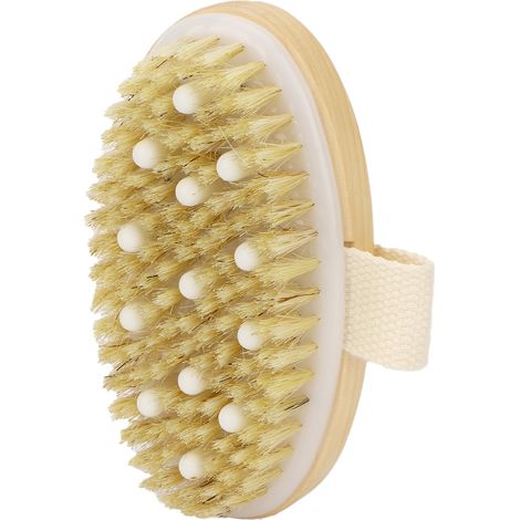 Brosse de massage corporel en bois pour exfoliation et drainage lymphatique, gommage sec, manche ergonomique, modèle classique. (1/5)