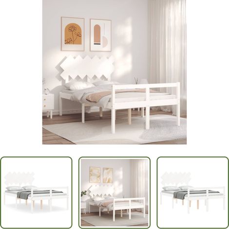 vidaXL Lit en bois - Lit pour personne âgée sans matelas blanc bois massif (1/5)