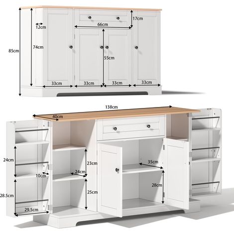 Buffet de cuisine multifonctionnel en bois clair 138 cm avec tiroir, portes et étagères réglables HOMAIRE (1/5)