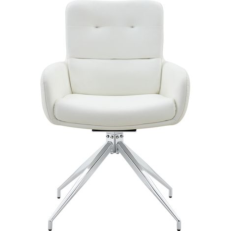 Set di 2 sedie da pranzo girevoli a 360° in PU bianco con gambe metalliche argentate (1/5)