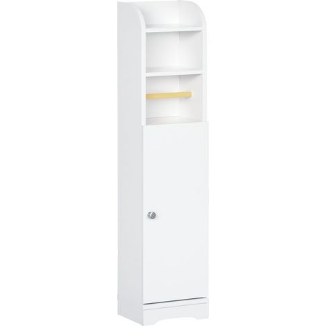 Schmaler Badezimmerschrank Irovami Weiß 100x23x18cm 2 Regalböden Rollenhalter 2-stufiger verstellbarer Kippschutz (1/5)