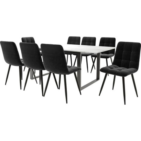Mesa extensible con 8 sillas 140/180x80x75 cm MDF blanco y patas negras (1/5)