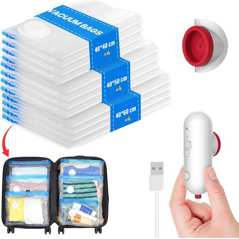 Sac Sous Vide Vêtements avec Pompe USB, 9 Sac de Rangement Sous Vide (3x 40x40cm, 3x 40x50cm, 3x 40x60cm), Réutilisables et Portables, Idéal pour Rangement Vêtements et Penderies, Voyages (1/5)