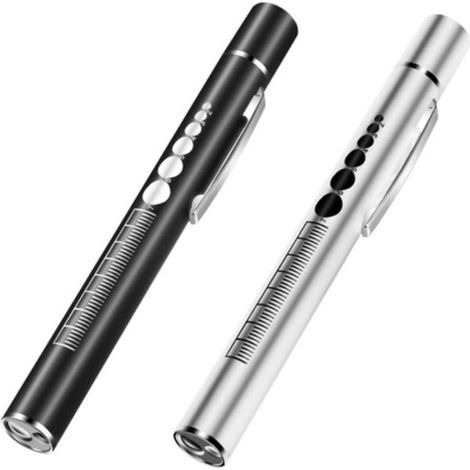 Linterna tipo bolígrafo de doble luz, recargable, de acero inoxidable, con LED amarillo y blanco (2 en 1).