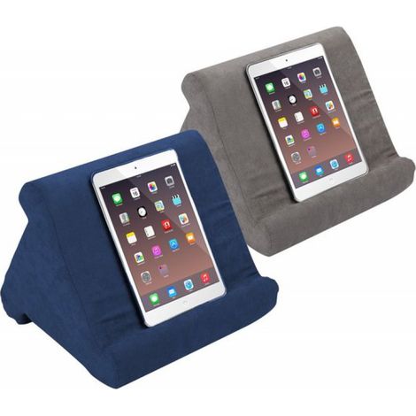 2er-Set Tablet-Kissen, grau und blau – 3 Betrachtungswinkel – Tablet-Ständer – Kissen – Auch geeignet für Smartphones, Bücher oder E-Reader – 29 x 23 x 26 cm (1/5)
