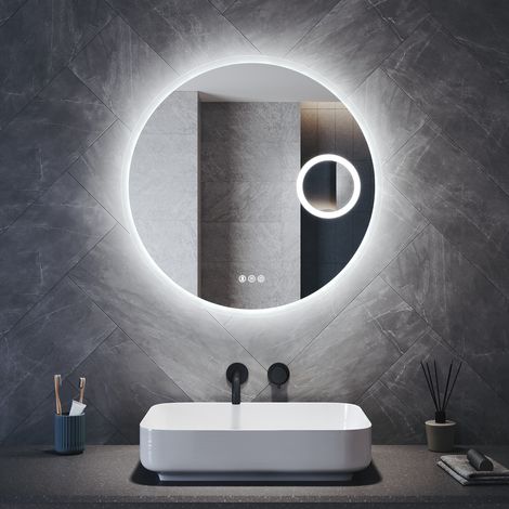 SONNI Badspiegel Wandspiegel mit Beleuchtung Anti-Beschlag, Runder LED Badspiegel mit Touch-Schalter Bluetooth 3 Einstellbare Lichtfarben 3-Fach Vergrößerung, 700 x 700 mm (1/5)
