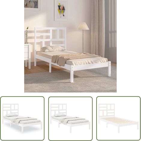 SKM Cadre de lit Blanc Bois massif 90x200 cm (1/5)