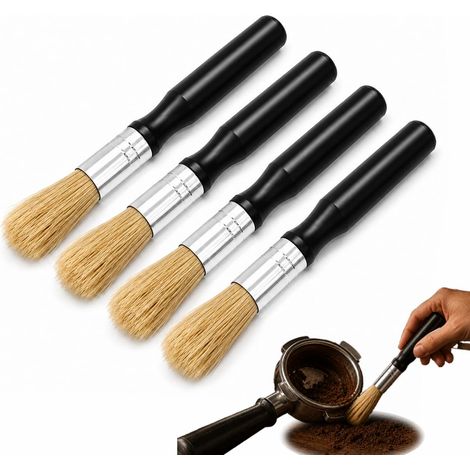 4 PCS Brosse à Café, Pinceaux Machine à Expresso, Brosse Nettoyage Barista avec Manche Bois Noir, Pinceau pour Machine Café et Moulin, Accessoire Café Réutilisable pour Entretien Quotidien (1/5)