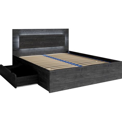 VELTIS Bett-Set 180x200 cm mit Lattenrost inklusive – LED-Kopfteil – Schwarze Esche – Matratze nicht inklusive