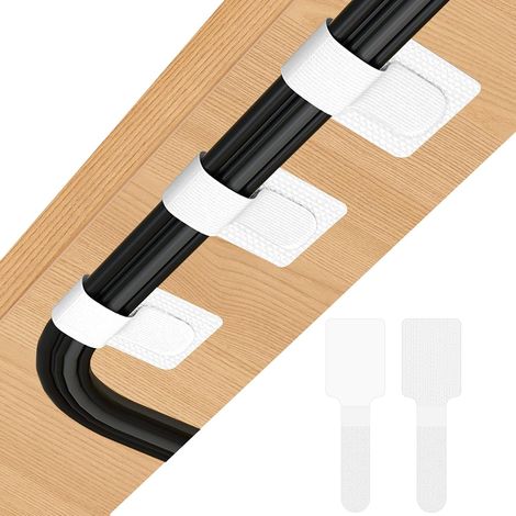 Sistema di gestione dei cavi sotto la scrivania da 60 pezzi, vassoio portacavi da scrivania, adesivo resistente, ecologico, fascette per cavi regolabili con chiusura a strappo. (1/5)
