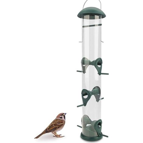 Wildlife Friend Outdoor-Vogelfutterhaus mit Getreide 40 cm Grün - mit 6 Anflugpunkten, Outdoor-Vogelnistkasten mit Futtersäule, Futtersilo für Wildvögel mit Getreide. (1/5)