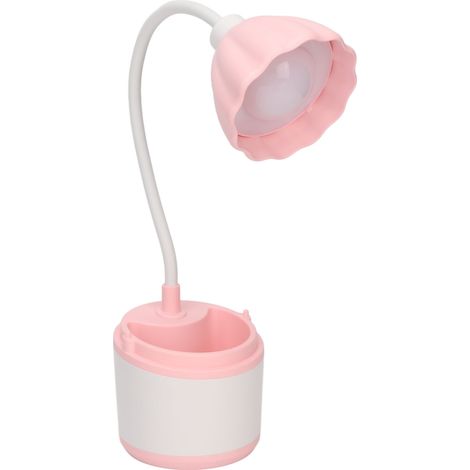 Lampe Bureau LED 360° Pliable USB Rechargeable Protège Yeux Avec Porte-stylo Rose, Lampe de Chevet Mignonne pour Salon Chambre (1/5)