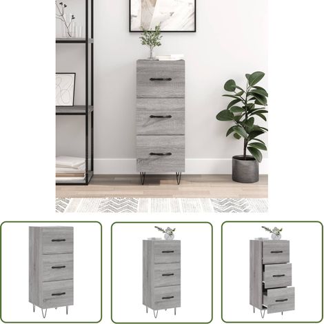 The Living Store Buffet Sonoma gris 34,5x34x90 cm Bois d'ingénierie - Buffet Moderne - Meuble Rangement - Meuble Salon - Commode - Design Scandinave (1/5)
