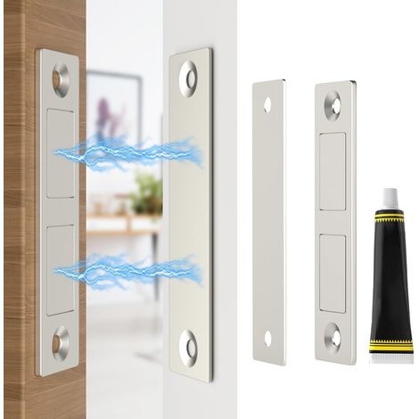 Lot de 2 Aimant Porte Placard avec Colle Ultra Mince Aimant Fermeture de Porte Placard Loquet Magnétique Pour Tiroir Meubles, Armoire, Double Aimant Puissant sans Vis sans Perçage (1/5)