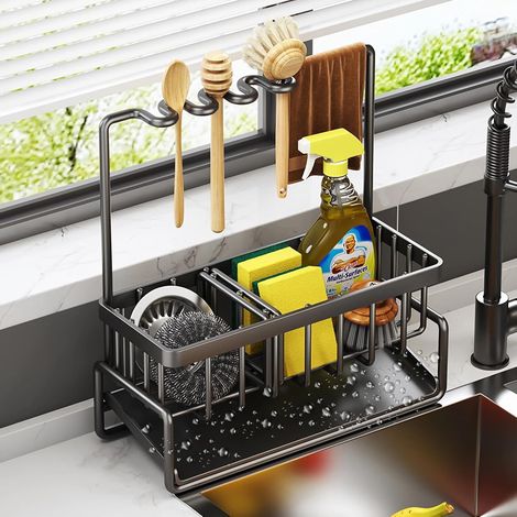 Rangement Cuisine Organisation Porte Eponge Evier Organisateur Étagère Etagere Support Kitchen Organizer Accessoires Plan De Travail Deco Meuble (1/5)