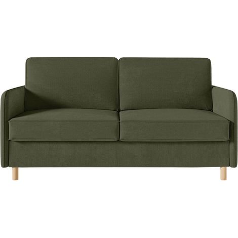 Canapé MIKA convertible 3 places couchage quotidien 140x190cm - matelas 14cm - tissu vert kaki (1/5)