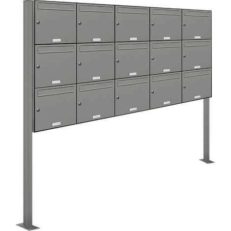 15er Premium Standbriefkasten Aluminiumgrau RAL 9007 freistehend Postkasten 5x3 (1/5)
