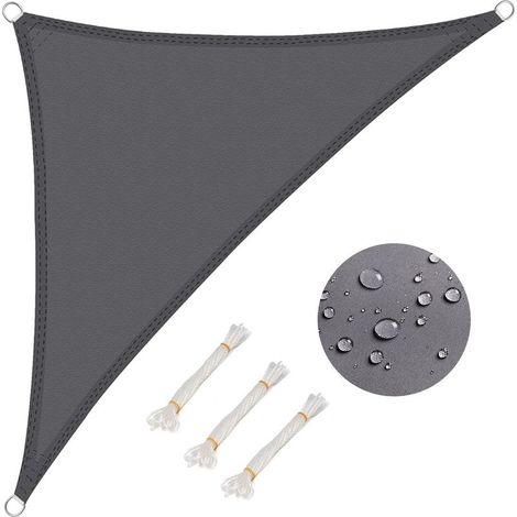 Voile d'ombrage triangulaire, 3 x 3 x 3 mètres, imperméable et coupe-vent, en tissu Oxford avec protection UV, idéale pour les jardins, les terrasses et le camping. Grise. (1/5)