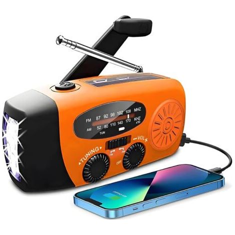 Radio-réveil avec Torche LED, Radio Portable AM/FM à énergie Solaire avec Alimentation Rechargeable de 2000mAh, Recharge d'urgence du téléphone Portable.