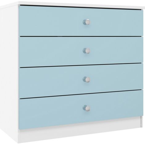 Denver 4 Drawer Chest of Drawers - L36 x W70 x H75 cm - White/Blue Gloss